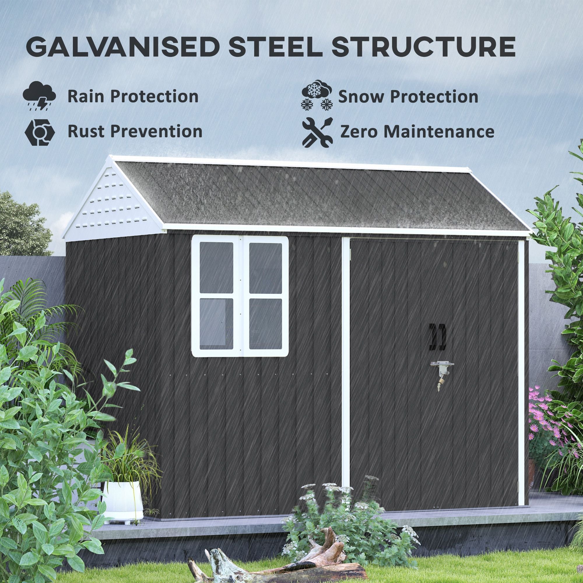 8' x 6' Metal Garden Storage Shed, Extra Large Outdoor Tool Storage