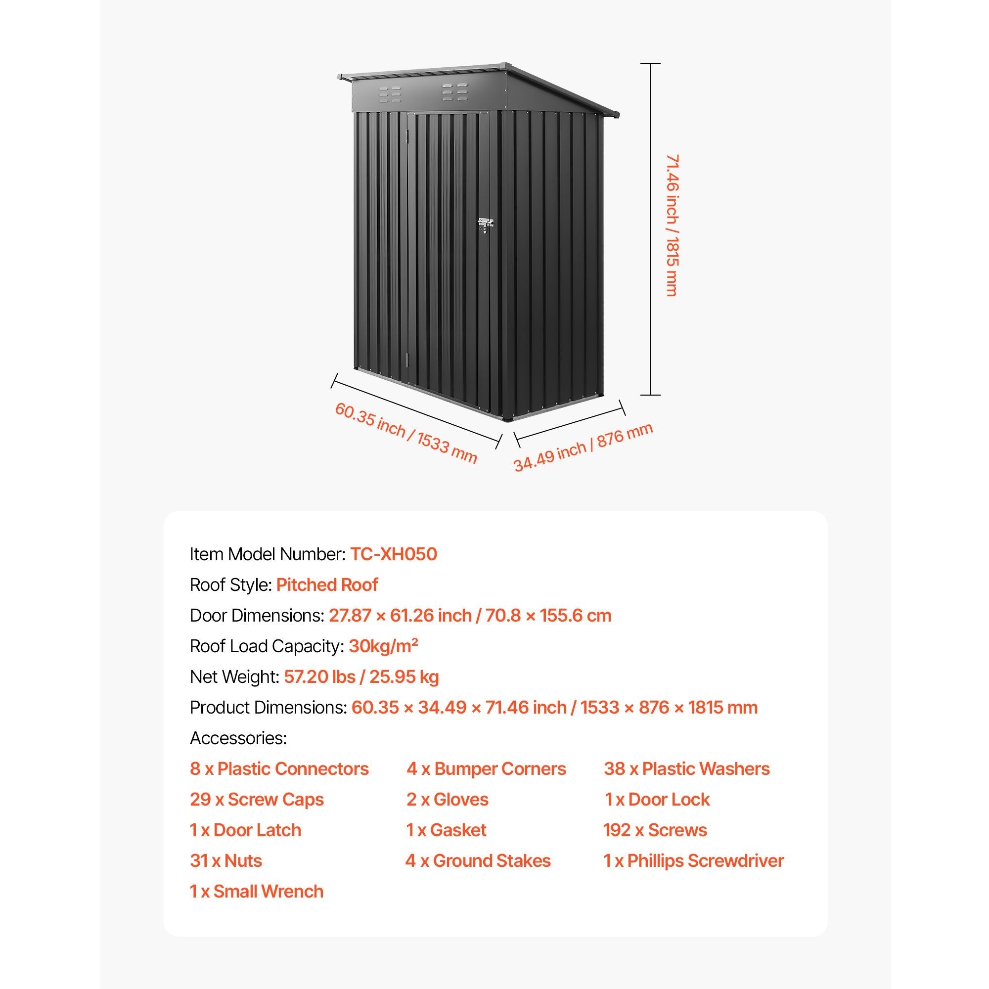 5 x 3 FT Metal Garden Shed, Storage Building with Lockable Door & 2