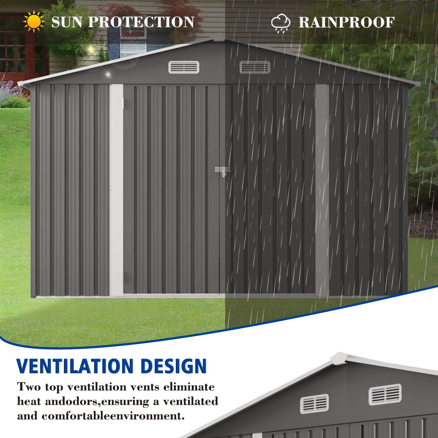 10 x 8 FT Outdoor Storage Shed, Large Metal Storage Shed, Lockable