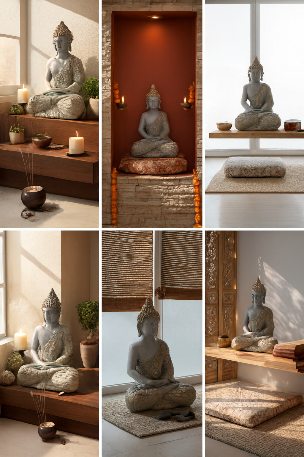 Buddha Meditation Decor Set – 6-Piece Collage of Peaceful Indoor